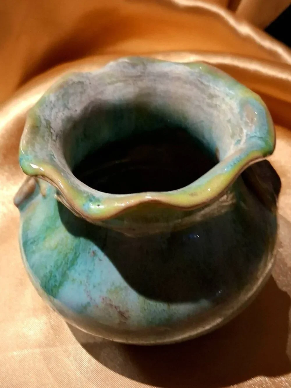 Vintage Mid-to-late 20th-century majolica-style and studio art pottery vase